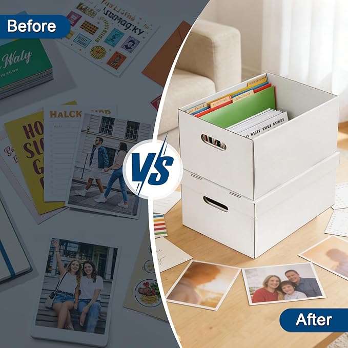 6Pack Greeting Card Organizer, Greeting Card Storage Box with 40 Dividers Holds 900 Cards+, Large Capacity Greeting Card Holder with 8 Sticker Labels White Card Box for Storing Cards, Photos, Postcard