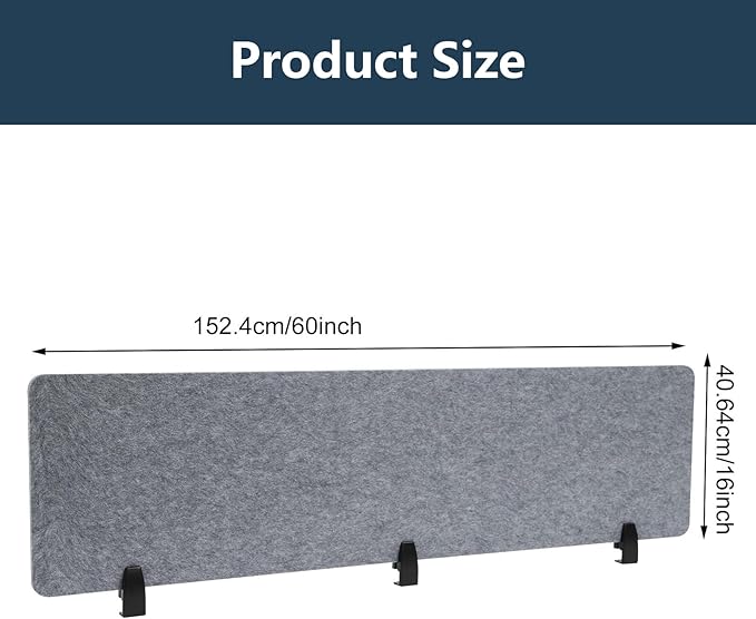 2pcs Privacy Panel, Standing Desk Divider 60"x16" Desktop Office Furniture Partitions, Clamp-On Acoustic Desk Divider Mounted Privacy Panel to Reduce Noise and Visual Distractions (Light Grey)