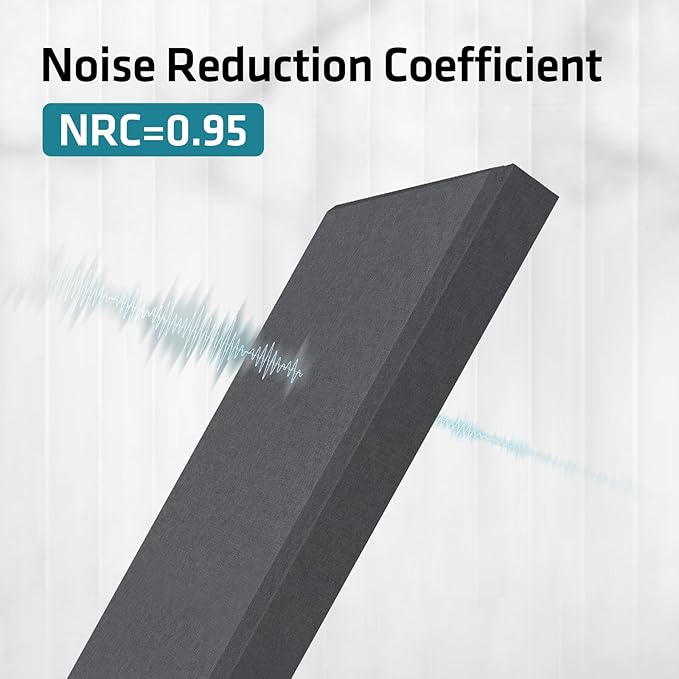 2” Thick Acoustic Panels with Hanging Brackets to the Wall, 2 PCS 47.2” x 11.8” Fiberglass Sound Absorbing Panels for Home Theater Church Office Wall or Ceiling, Medium Grey