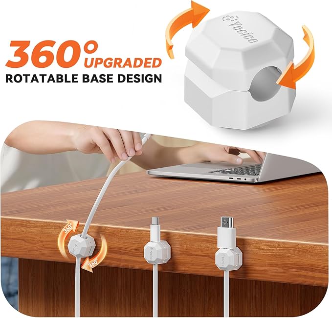 12 Pack Rotatable Cable Clips,Spring Cord Organizer Desk Cable Management Cord Holder Adhesive Phone Charger Cord Clips for Home Office Car Wall Nightstand Accessories White