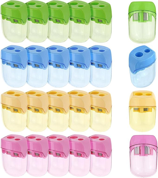 Small Pencil Sharpener for Kids, BOPART 24pcs Colored Pencil Sharpeners Manual Handheld Pencil Sharpener in Bulk for School Classroom Home Office, Dual Holes Sharpener Work on Crayon or Makeup Pencils