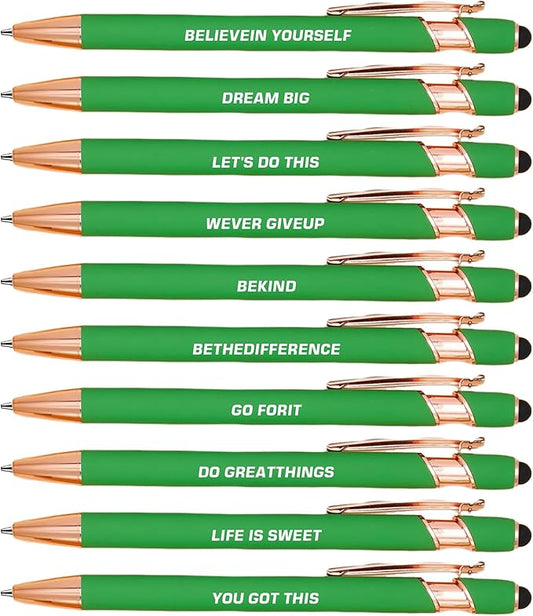 CRME 10pcs Funny Pens Ballpoint Set Black Ink Pen Body has Rubber Coating Writing Long-Term Without Stress Inspirational Fancy Pens Gifts for College Students