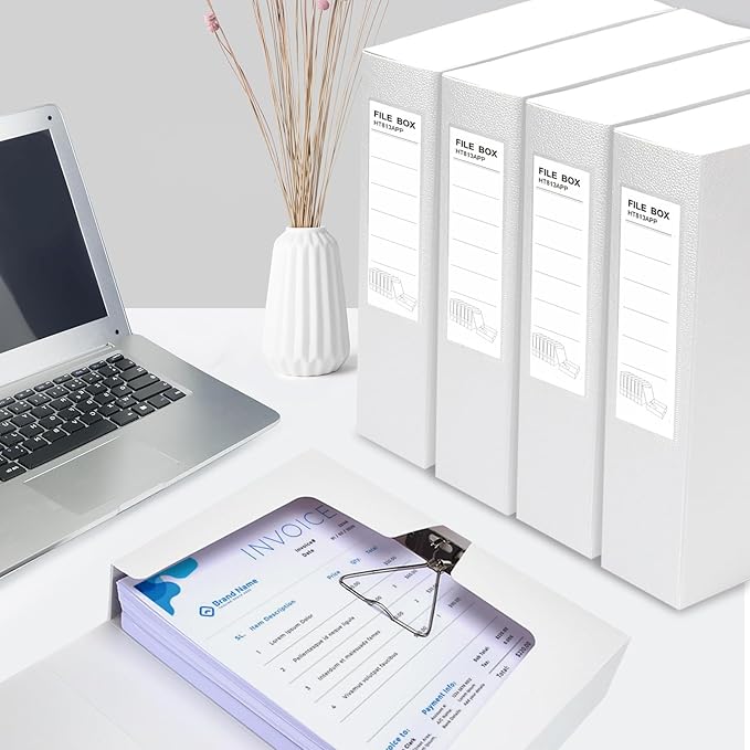 HUA JIE 2 Pack A4 Storage File Boxes Archives Case,65mm Spine,Box File Document Storage Box with Metal Clip for Office School -White