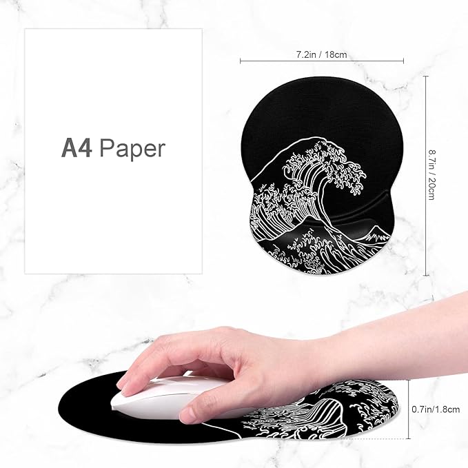 ITNRSIIET Ergonomic Mouse Pad with Gel Wrist Support Small Wrist Rest Smooth Surface Non-Slip PU Base Comfortable Office Supplies Pain Relief, 8.7 x 7.2 inches, Rolling Wave