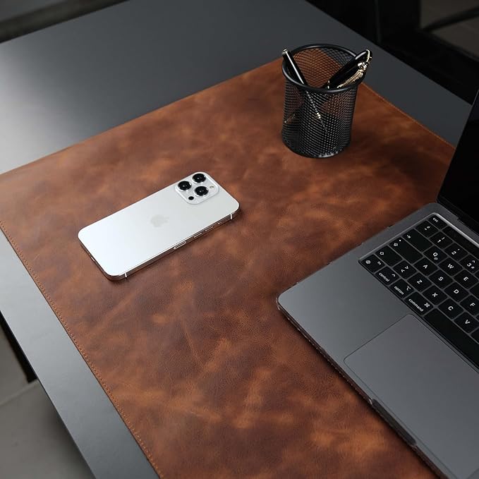 TORONATA Jersey Genuine Calfskin Leather Desk Pad, Office Desk Mat with Non-Slip Bottom, Smooth Surface for Mouse & Keyboard, Desk Protector (36x19 inches) (Antic Tan)