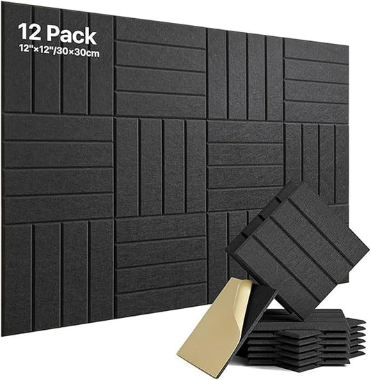 Lunarthos Felt Wall Tiles,12 Pack 12"x12"x0.4" Cork Borad Tiles with Self Adehesive Backing，Soundproof Corkboards for Office Home School（Black）