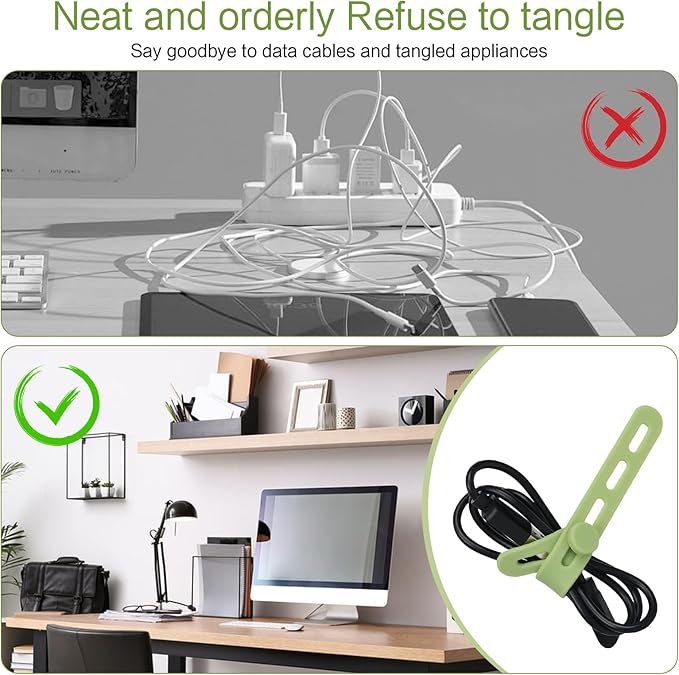 Donruby 24Pcs Silicone Cable Ties - Reusable & Washable with Locking Buckles, Adjustable Fastening Cable Management Straps, Multi-Purpose High Elasticity Cord Organizer (4 Colors)