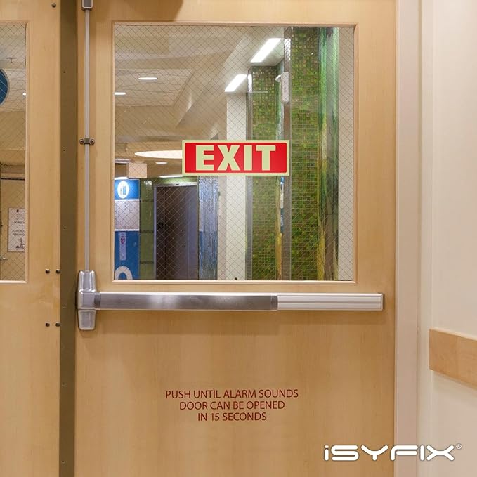iSYFIX Exit Glow in the Dark Sign Stickers – 2 Pack 12x4 Inch – Photoluminescent Vinyl, Laminated for UV, Weather & Fade Resistance, Indoor & Outdoor for Business, School, Office, Warehouse