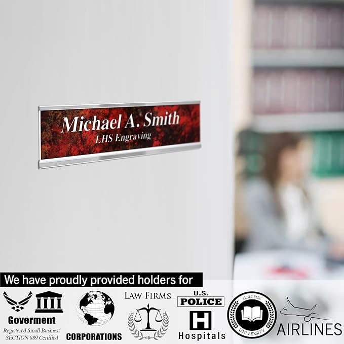 Engraved Name Plates for Door Sign Personalized Black Plastic Plaque with Red Letters - Made in USA 2x10 B19