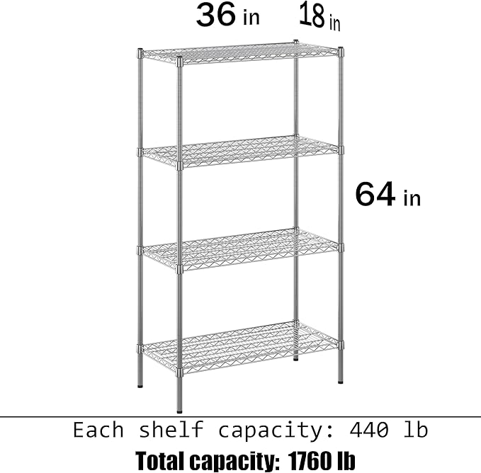 Regal Altair 18" Deep x 36" Wide x 64" Height Wire Shelving Kit | 4-Tier | NSF Commercial Storage Rack Unit