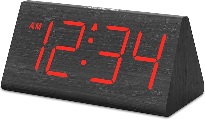 DreamSky Wooden Digital Alarm Clocks for Bedrooms - Electric Desk Clock with Large Red Numbers, USB Port, Battery Backup Alarm, Adjustable Volume, Wood Décor, Dimmer, Snooze, DST (Adapter Powered)