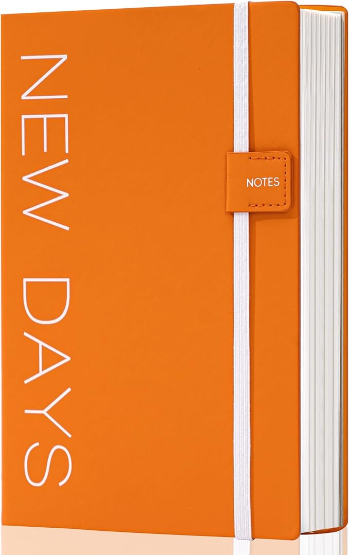 CAGIE Leather Notebook Journal for Men, 100 GSM 256 Pages Lined Journals for Writing, A5 Hardcover Journaling Notebooks for Travel Office Daily Writing (ZX-Orange)