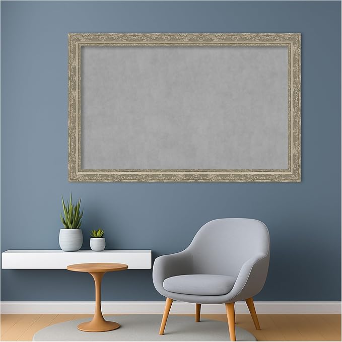 Amanti Art Silver Framed Magnetic Board 28x44 Large Vision Board for use with Magnets, 100% Metal Sheet to Display Items as Office Decor or for Home Organization in mudroom, Kitchen or Kids Room
