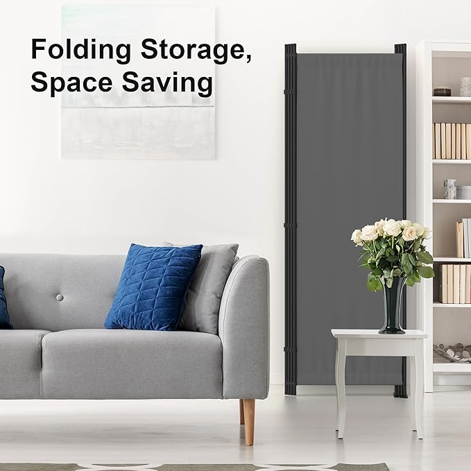 Kecreque Privacy Screen Room Divider as Dressing Screen 4 Panel Wall Room Divider with 3 Wider Feet Portable Wall 6FT Partition Wall for Office Dining Room Children's Separate Rooms,Grey