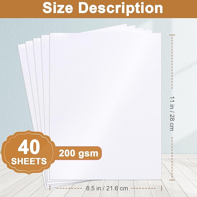 Silunkia 40 Sheets White Shimmer Cardstock 8.5 x 11 Scrapbooking Paper, 75lb Heavyweight Paper Card Stock for DIY Cards Making, Business Cards, Wedding Invitations, Menus, Anniversary Card