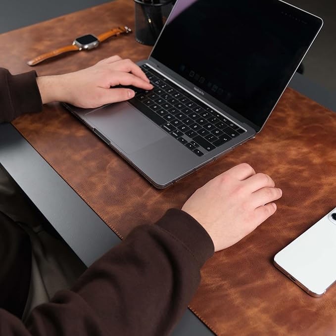 TORONATA Jersey Genuine Calfskin Leather Desk Pad, Office Desk Mat with Non-Slip Bottom, Smooth Surface for Mouse & Keyboard, Desk Protector (36x19 inches) (Antic Tan)