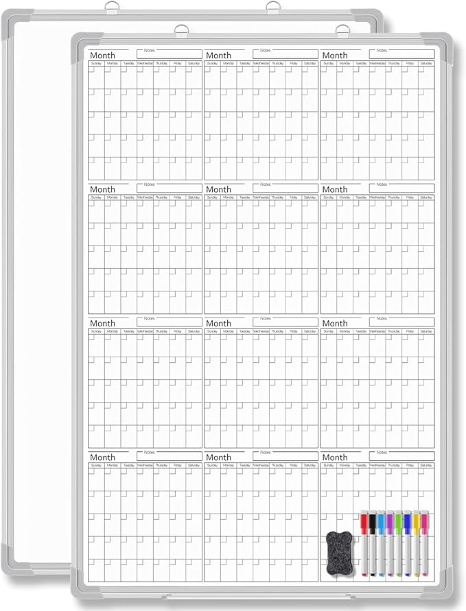 Lincia 36" x 24" Magnetic Vertical Yearly 12 Month Dry Erase Calendar for Wall 2026 Undated Dry Erase Wall Calendar Planner Aluminum Frame Whiteboard for Home Office Projects Fridge