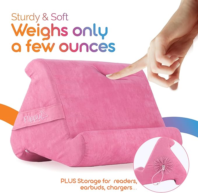 Flippy Original Tablet Pillow Stand & iPad Holder, Gift for Book Lovers & Readers, Multi-Angle Stand with Storage for Lap, Desk & Bed, Compatible with Kindle, Fire, iPad & Samsung, in The Pink Baby