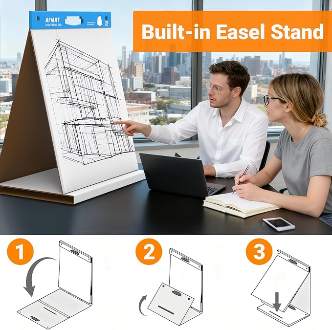 AFMAT Tabletop Sticky Easel Pad & Dry Erase Board 2 in 1, 20 x 23 in Portable Easel Stands for Teachers, Super Sticky & Bleed-Resistant, Ideal for Meetings/Training/Presentation, 20 Sheets/Pad, 8 Pads
