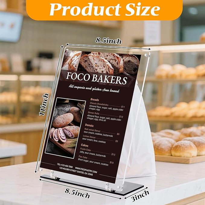Rebehari 180° Adjustable Acrylic Sign Holder 8.5"x11", Magnetic Code Sign Menu Stand with Stable Base, Double-Sided Clear Table Paper Display Holder For Office, Store, Restaurant