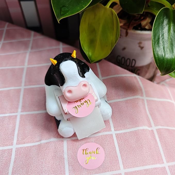 RhyNSky Cute Office Accessories - Stamp Roll Holder Postage Stamp Dispenser for Desk, No Stamps, 1.18" Core, Black Cow Design, C04