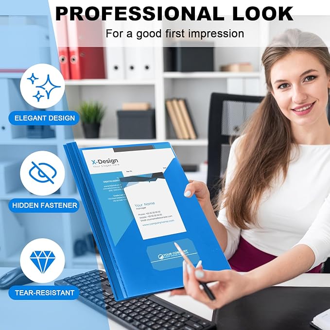 Teling 24 Pcs Clear Front Report Covers with 3 Prongs, Plastic Blue Presentation Folders Bulk with 3 Pockets for A4 and Letter Size Paper, 90 Sheet Capacity, Document Covers for School Business