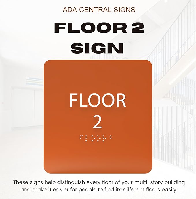 Clean Grey ADA Floor 2 Sign with Braille – Made from Durable Acrylic and Ready to Mount