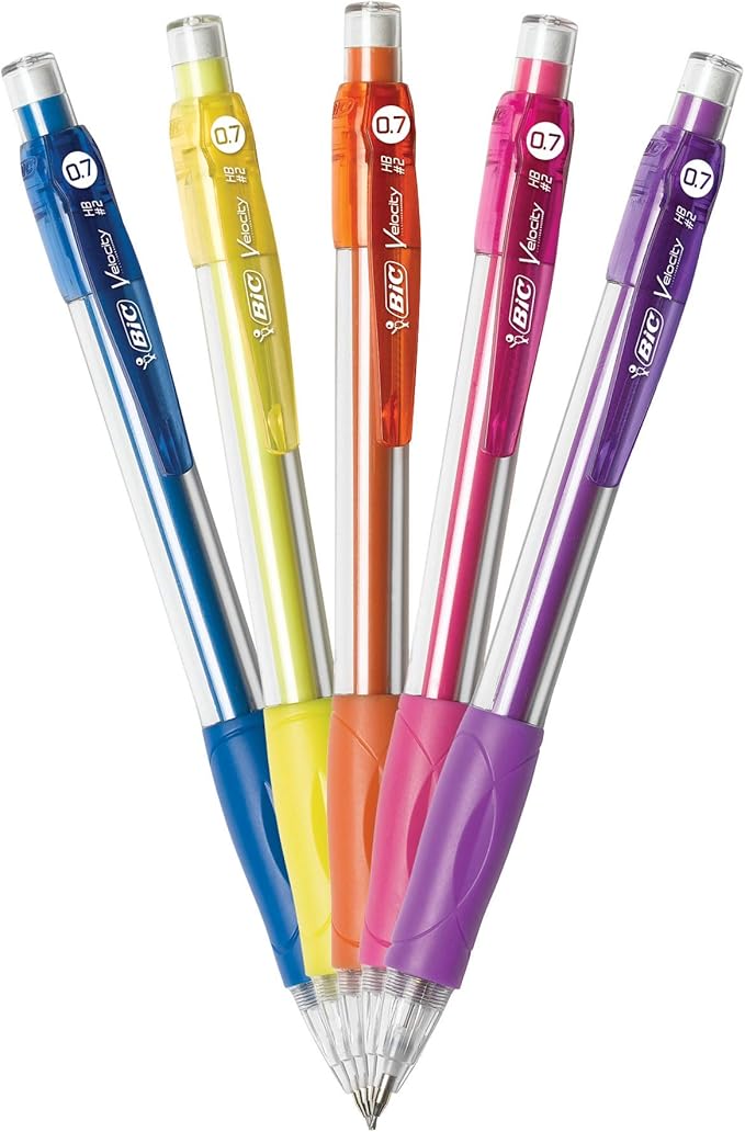 BIC Velocity Mechanical Pencils, With Colorful Barrel, Medium Point (0.7mm), 2-Count Pack Mechanical Pencils With Erasers