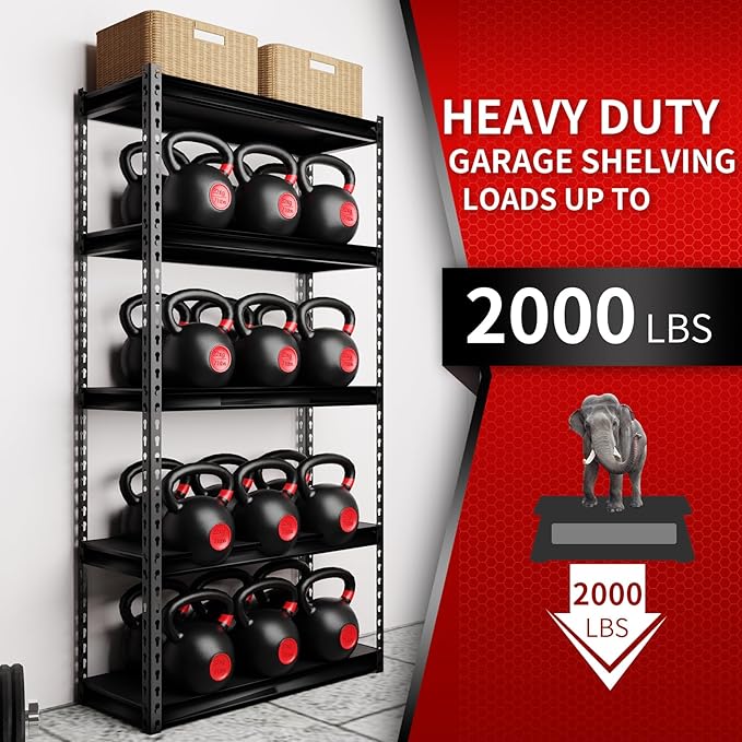 Shuntong 30" W Laminated Heavy Duty Metal Shelving Unit 2000 Lbs Boltless Garage Storage Shelves Utility Rack Shelf Warehouse Pantry Shed 30" W x 12" D x 60" H, Dark Gray