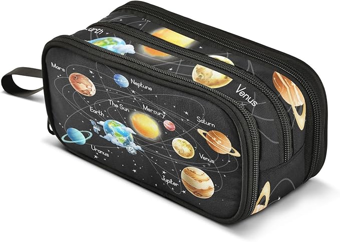 BOENLE Solar System Space Planets Pencil Case Box Boys Girls Large Pencil Pouch with Zipper Compartments Big Capacity Stationery Pen Bag Organizer for Kids Teens Adults School