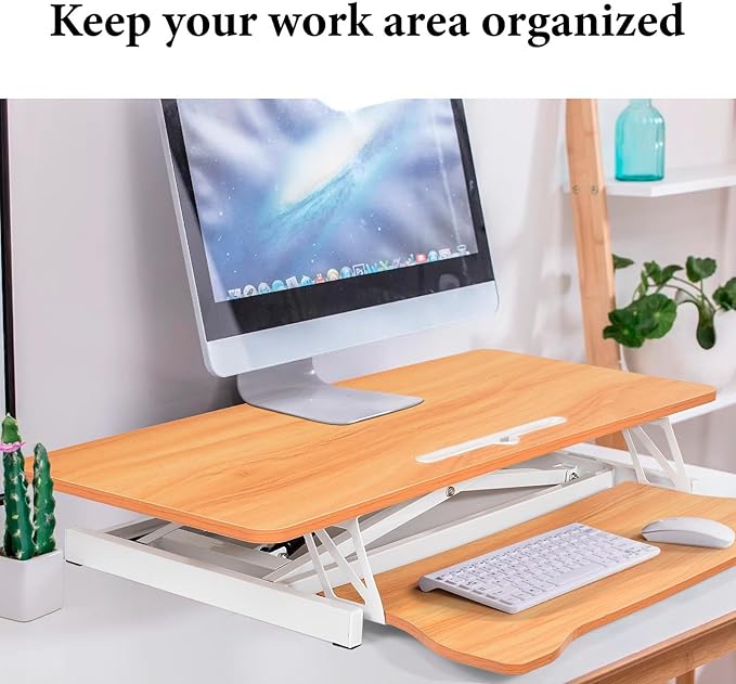 37 Inch Standing Desk Converter - Manual Pneumatic Spring, Two Monitor Stable Standing Desk Converter,5.9"To 18.8" Height Adjustable Laptop Workstation With Keyboard Tray For Home, Company(Log Color)