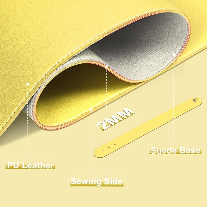 Leather Desk Pad Protector, 47.2'' x 23.6'', Suede Base Sewing Desk Blotter, Non-Slip Office Mat, Waterproof Writing Pad - Yellow