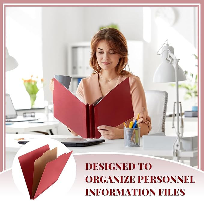 Skyygemm 60 Pcs Classification Folders Letter Size, 1 Divider Pressboard File Folder with Fasteners, Expanding File Organizer Bulk for School Teachers, Office Employee, Coworker, Staff (Red)