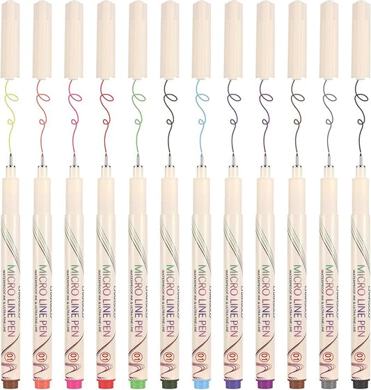 CHARSOCO 01 Micro Fine Point Pen Set - 12 Waterproof Archival Ink Colors, 0.25mm Fineliner Pens for Art Illustrations, Sketching, Anime, Manga, Technical Drawings & Scrapbooking-fan