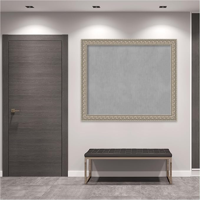 Amanti Art Silver Framed Magnetic Board 47x55 Oversize Vision Board for use with Magnets, 100% Metal Sheet to Display Items as Office Decor or for Home Organization in mudroom, Kitchen or Kids Room
