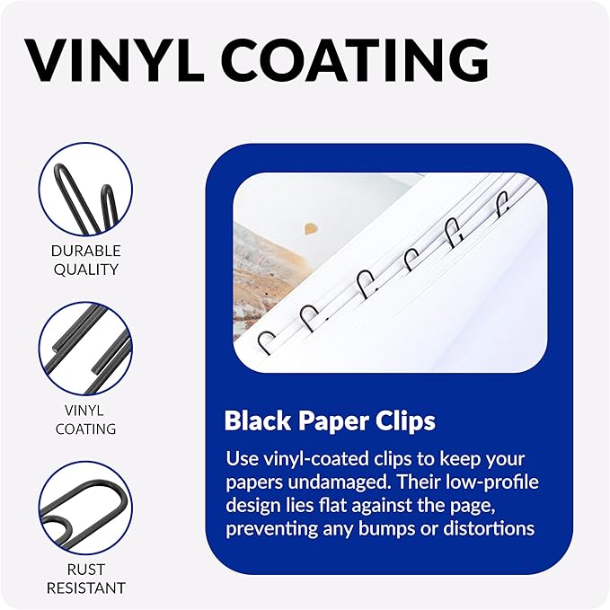 Large Paper Clips, 2 Inch Black Paper Clip, 200 pcs Jumbo Paperclips