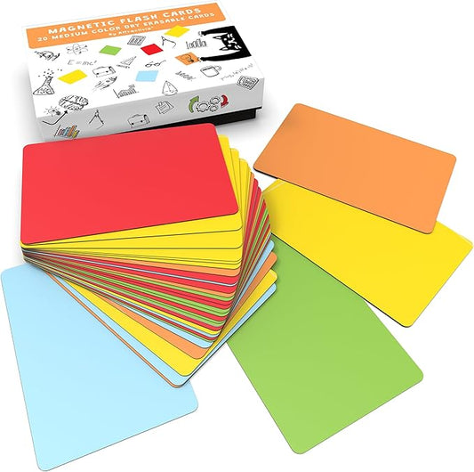 Attractivia Dry Erase Magnetic Labels 3.7 x 2.8 in, Solid Colors, Medium Dry Erase Magnets, 20-Pack, Colored Erasable Write-On All-Purpose Labels, for Office, Education, Home, Whiteboard