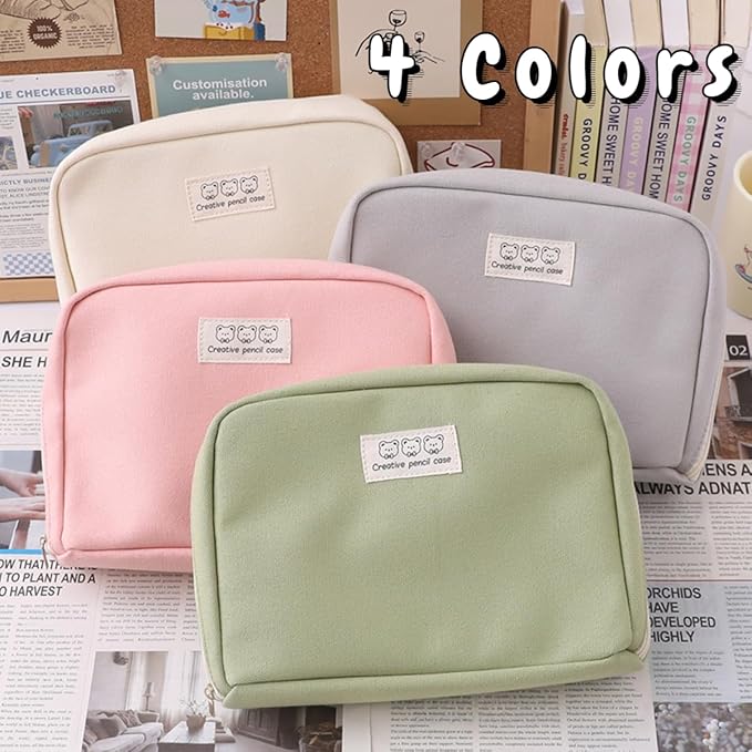 Fcteap Pencil Case Pouch Box Cute Kawaii Large Capacity Aesthetic Zipper Pen Holder Organizer Bag for Office Workspace Supplies Desk Accessories Travel (Off-White)