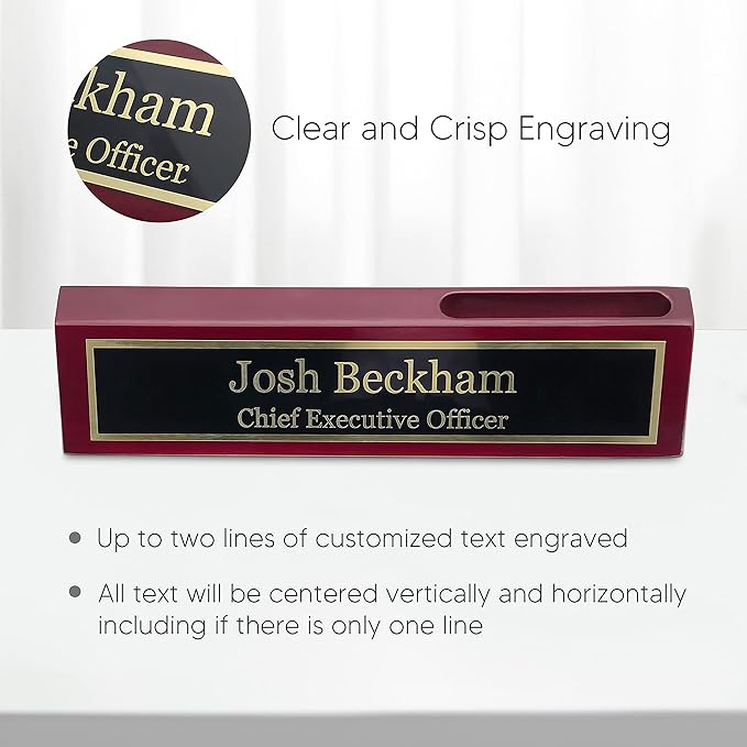 Business Wood Name Plate for Desk | Custom Desk Name Plate Personalized Gift for Office, The Perfect Engraved Name Plaque by Engraving International (2" x 10" with Card Holder, Rosewood Piano Finish)