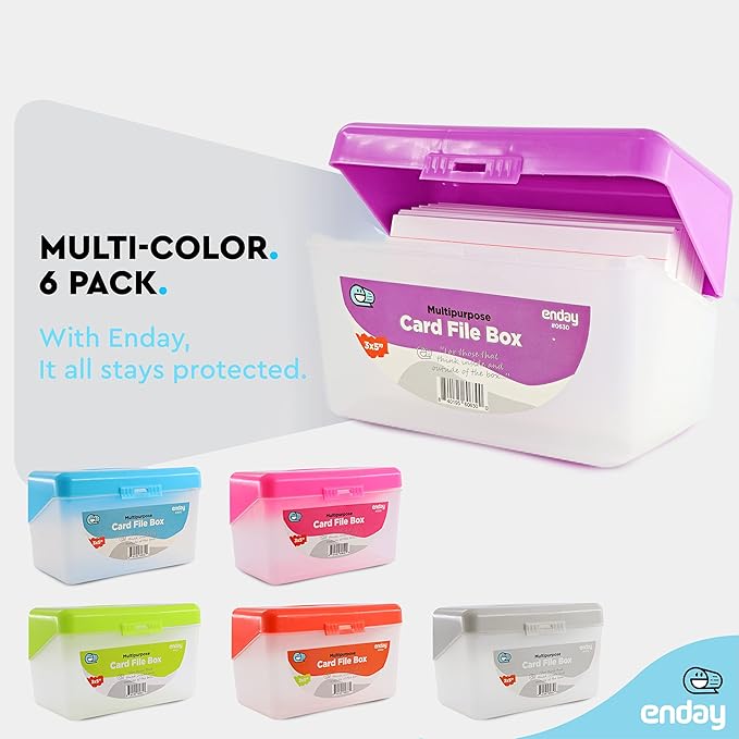 Enday Index Card Holder Purple, 3x5 Note Flash Card Organizer Case, Index Card File w/flip top, Notecard Recipe, Holder, Holds 250 Cards, Also Available in Red, Green, Blue, Grey, Pink (1 PC)