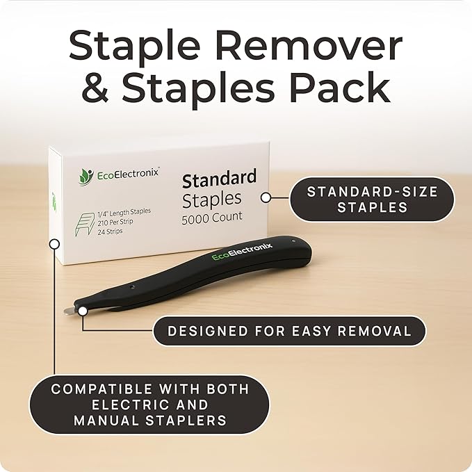 EcoElectronix Portable Stapler Bundle - 30 Sheet Capacity, Quiet Operation, Jam-Free and Easy Reload - AC Adapter/Battery Powered