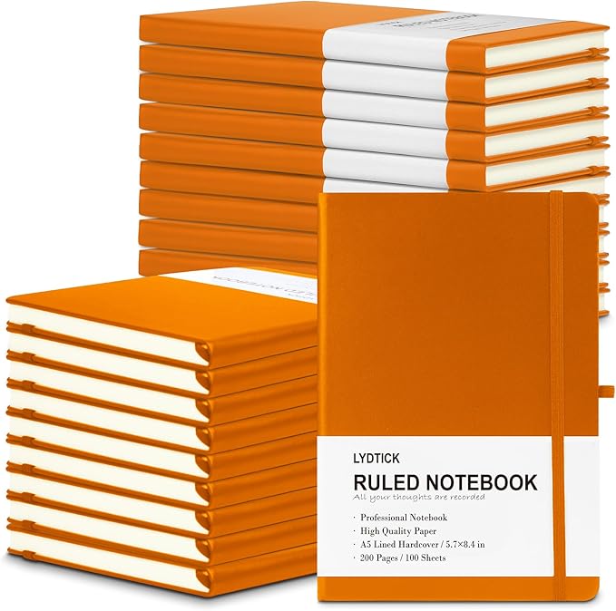 LYDTICK 20 Pack Journals for Writing College Ruled Notebooks Journal in Bulk, Hardcover Notebooks (200Pages) for Note Talking, Lined Bullet Journals for Home School Office, 5.7"x8.4", Orange