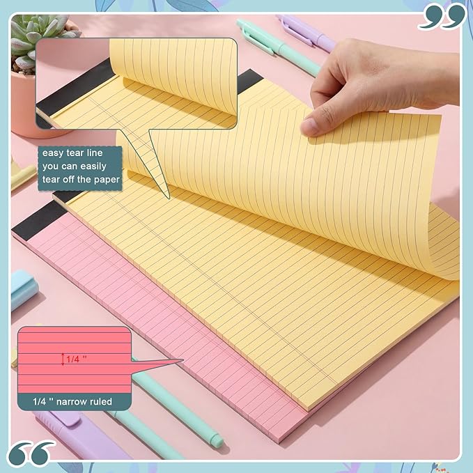 Fuutreo 8 Pcs 8.5'' x 11'' Colored Legal Pad Writing Pads Narrow Ruled 50 Sheets Per Notepad Perforated Writing Notepad Office Supplies for College Office Business (Childlike Color)