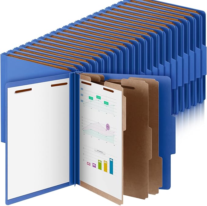 Skyygemm 48 Pcs Classification Folders Letter Size, 3 Divider Pressboard File Folder with Fasteners, Expanding File Organizer Bulk for School Teachers, Office Employee, Coworker, Staff (Dark Blue)