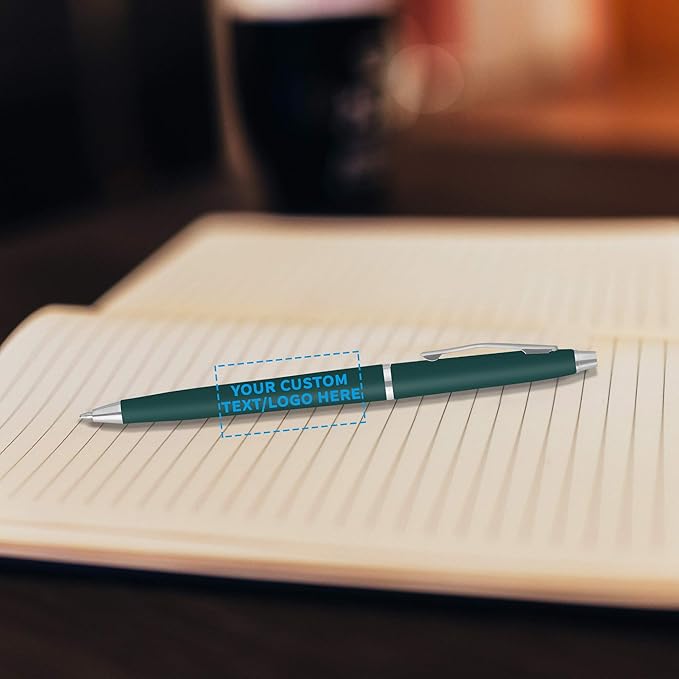 DISCOUNT PROMOS Custom Langham Ballpoint Pens Set of 10, Personalized Bulk Pack - Black Ink, Great for Office, School, Business, Tradeshows - Hunter Green