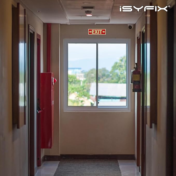 iSYFIX Exit Stickers Signs with Directional Right & Left Arrow 2 Pack 12x4 Inch - Glow in the Dark Photoluminescent Vinyl for Office, School, Business, Warehouse - UV & Weather Resistant for Indoor/Outdoor Use