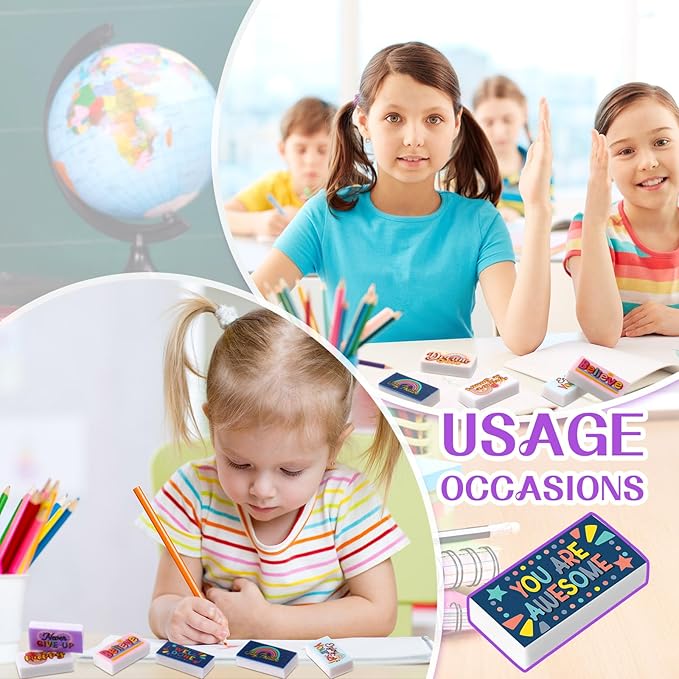 Dunzoom 100 Pcs Inspirational Pencil Erasers Bulk for Kids Fun Motivational Eraser School Supplies Back to School Office Supplies for Classroom Office Teacher Artists (Boho)