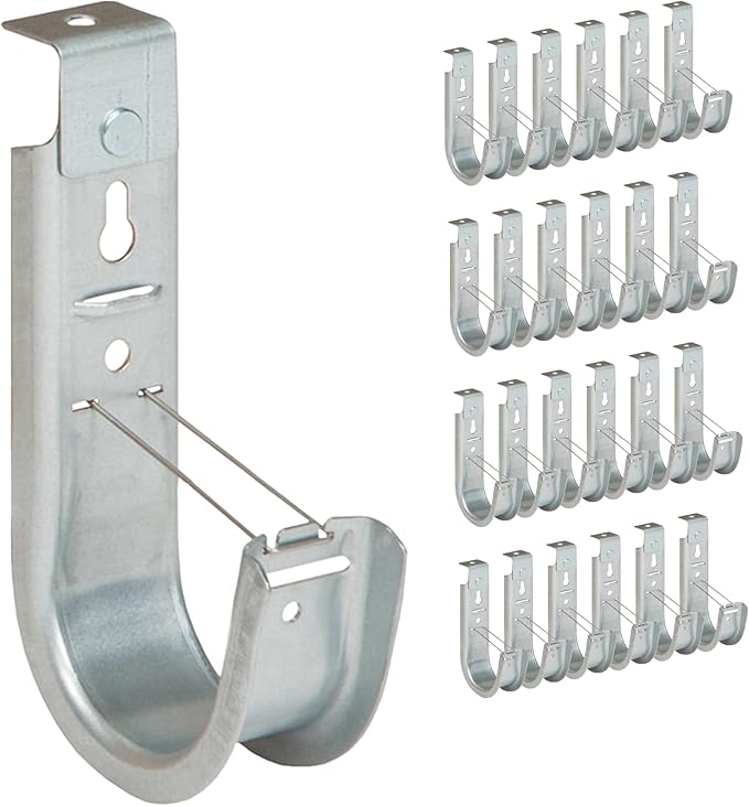 ICC Ceiling Mount J Hook 2” with Retainer Clip - Galvanized Steel Cable Management Hooks for Hanging Cable - Rust-Resistant, EIA and TIA Compliant - 2 Inch 25-Pack