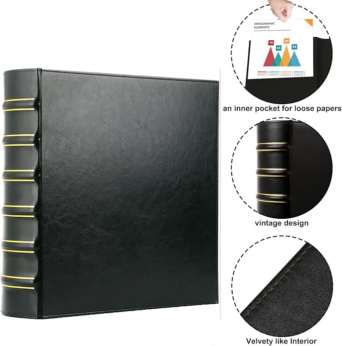 LETVPVOW Vintage Hardback 3 Ring Binder 2 Inch, Professional Leather Binders 2 Inch D Ring, Holds 400 Sheets Capacity 2 Pack - Dark Green