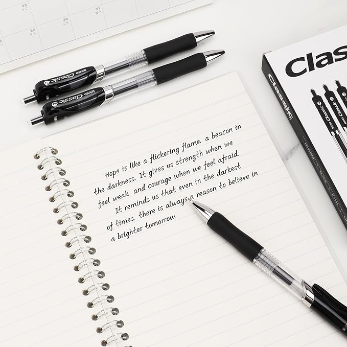Lekreo Classic Retractable Gel Roller Pens, 0.7mm Fine Point (Black Ink- 12 Packs)